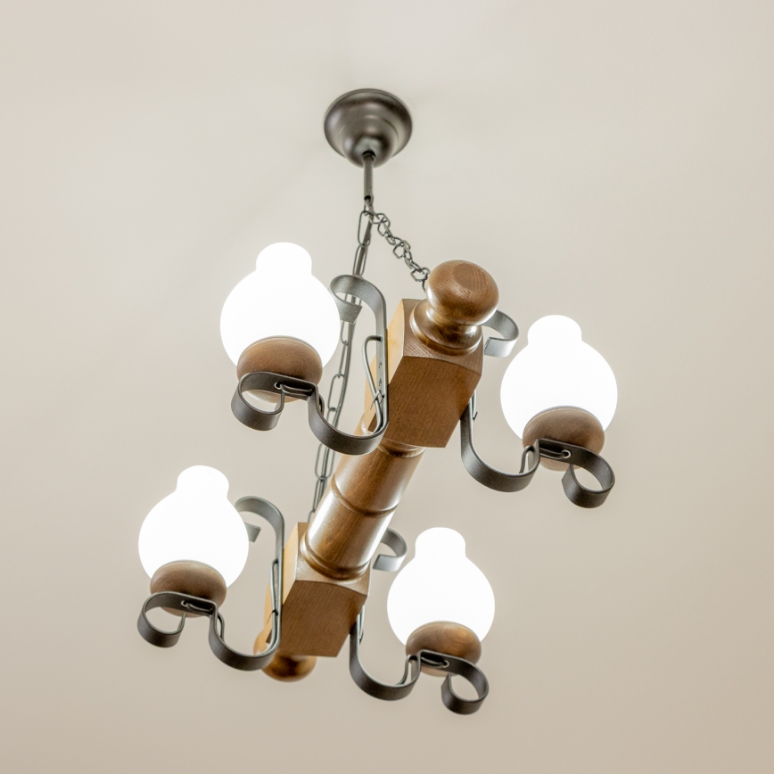 Brilagi - Hanglamp aan een ketting RUSTIC 4xE14/40W/230V beuken/walnoot