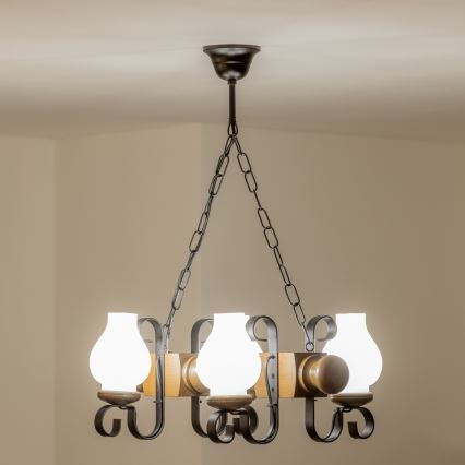 Brilagi - Hanglamp aan een ketting RUSTIC 4xE14/40W/230V beuken/walnoot