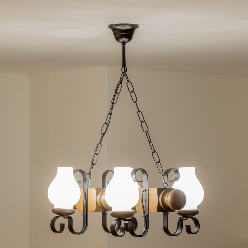 Brilagi - Hanglamp aan een ketting RUSTIC 4xE14/40W/230V beuken/walnoot