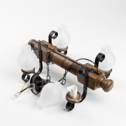 Brilagi - Hanglamp aan een ketting RUSTIC 4xE14/40W/230V beuken/walnoot