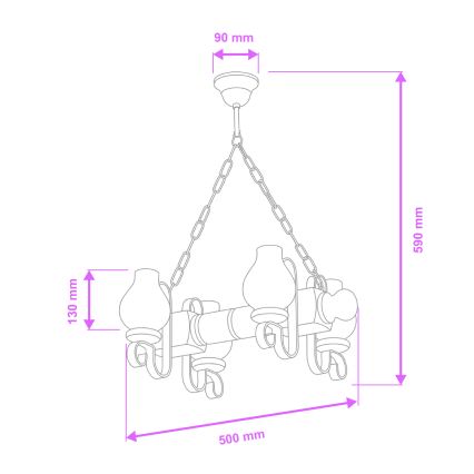 Brilagi - Hanglamp aan een ketting RUSTIC 4xE14/40W/230V beuken/walnoot