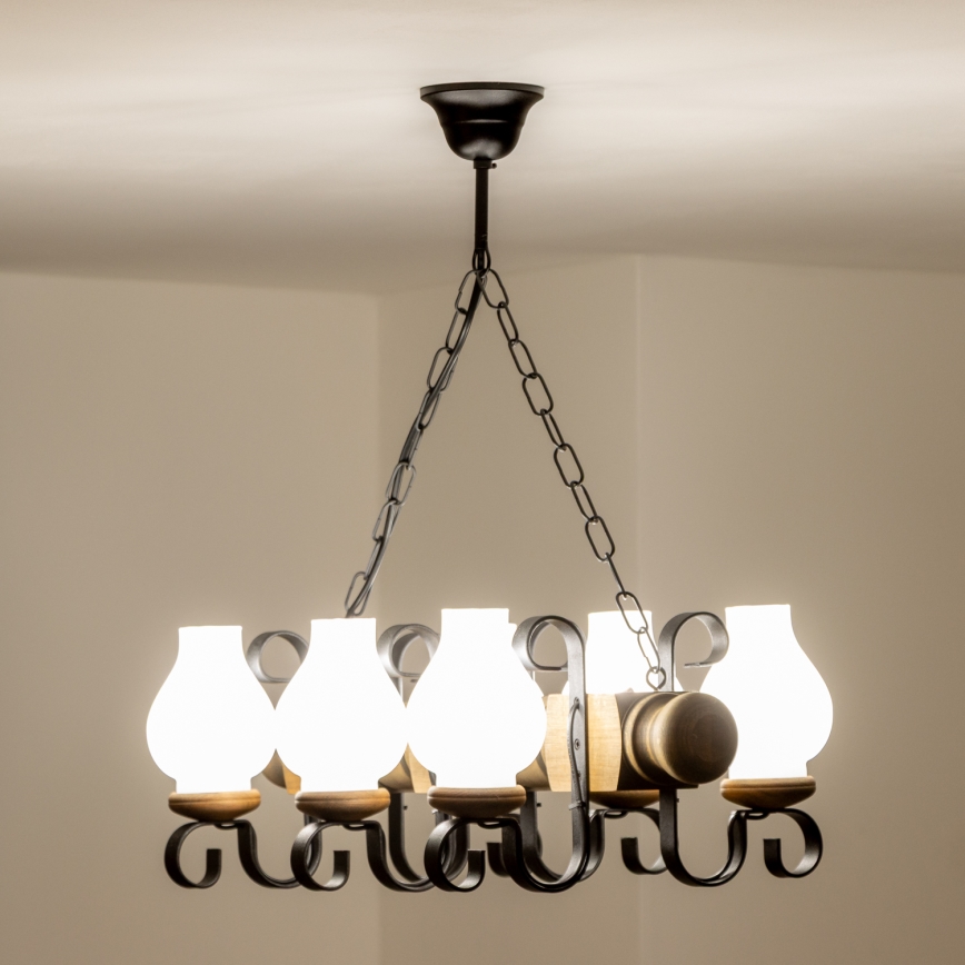 Brilagi - Hanglamp aan een ketting RUSTIC 6xE14/40W/230V beuken