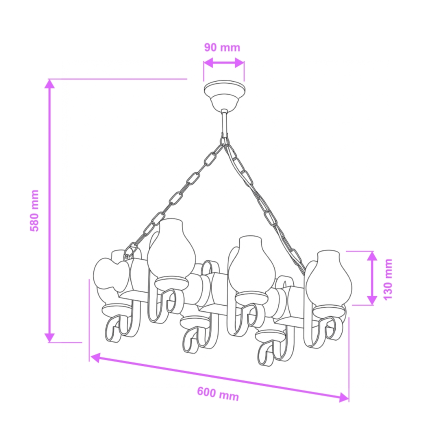 Brilagi - Hanglamp aan een ketting RUSTIC 6xE14/40W/230V beuken