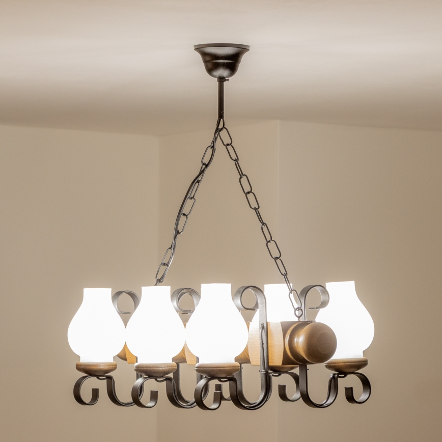 Brilagi - Hanglamp aan een ketting RUSTIC 6xE14/40W/230V beuken/walnoot
