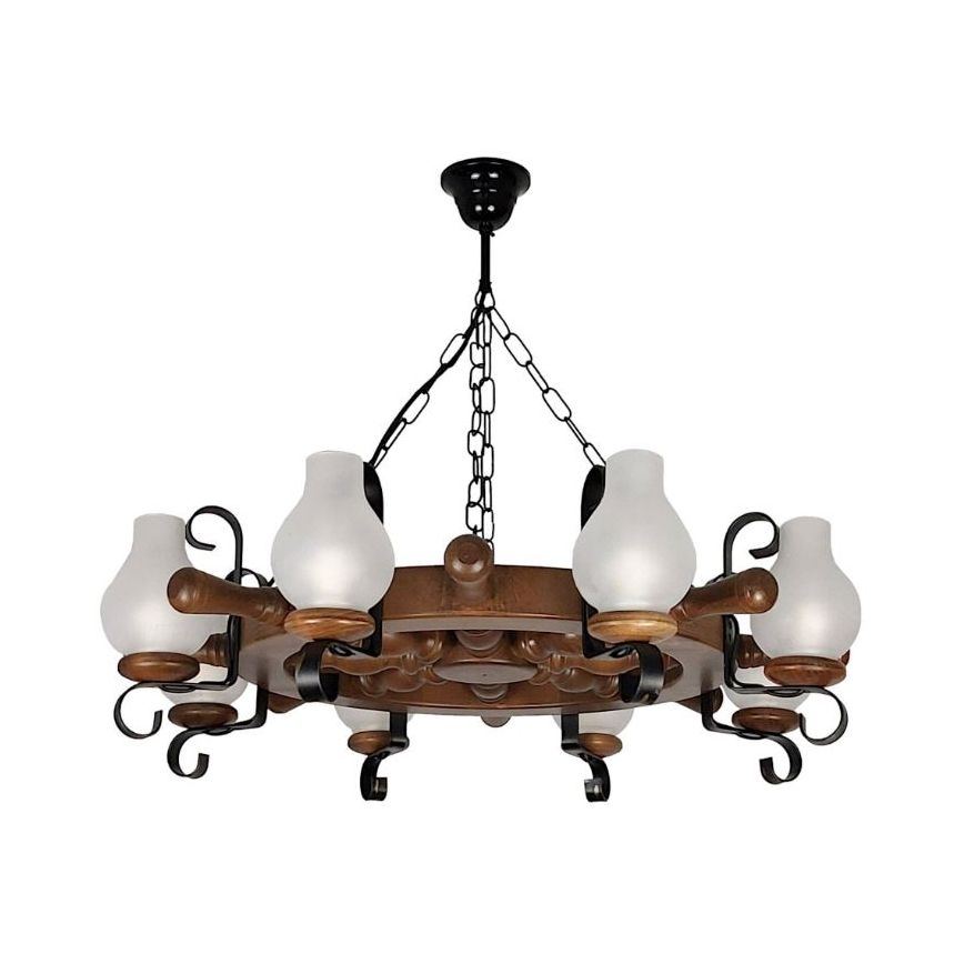 Brilagi - Hanglamp aan een ketting TIMONA 8xE14/40W/230V beuken/walnoot