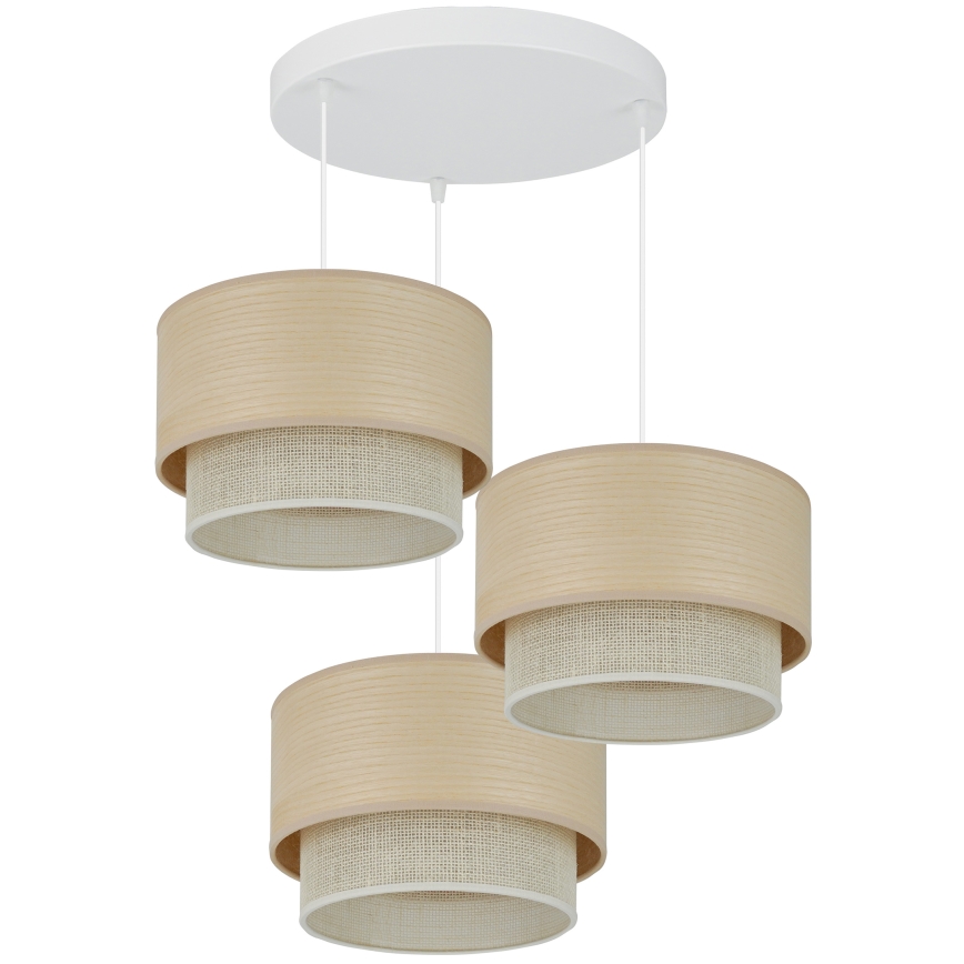 Brilagi - Hanglamp aan een koord ARIZONA BOHO 3xE27/15W/230V beige/wit