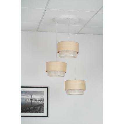 Brilagi - Hanglamp aan een koord ARIZONA BOHO 3xE27/15W/230V beige/wit