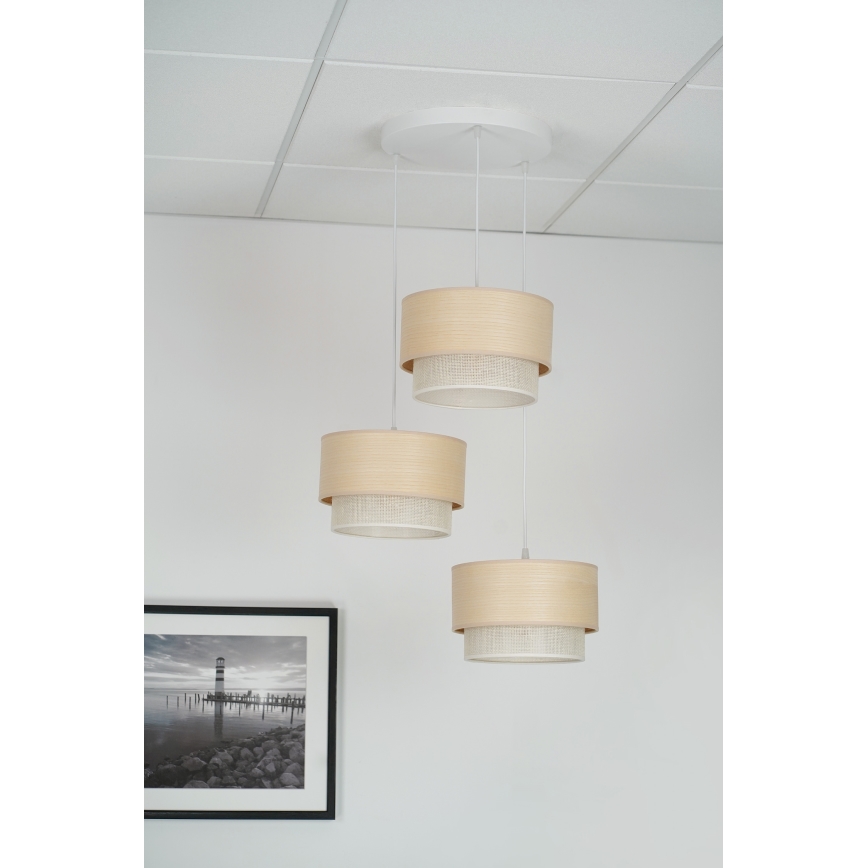 Brilagi - Hanglamp aan een koord ARIZONA BOHO 3xE27/15W/230V beige/wit