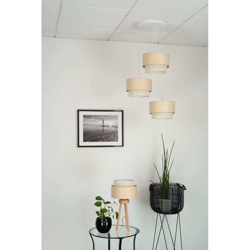Brilagi - Hanglamp aan een koord ARIZONA BOHO 3xE27/15W/230V beige/wit