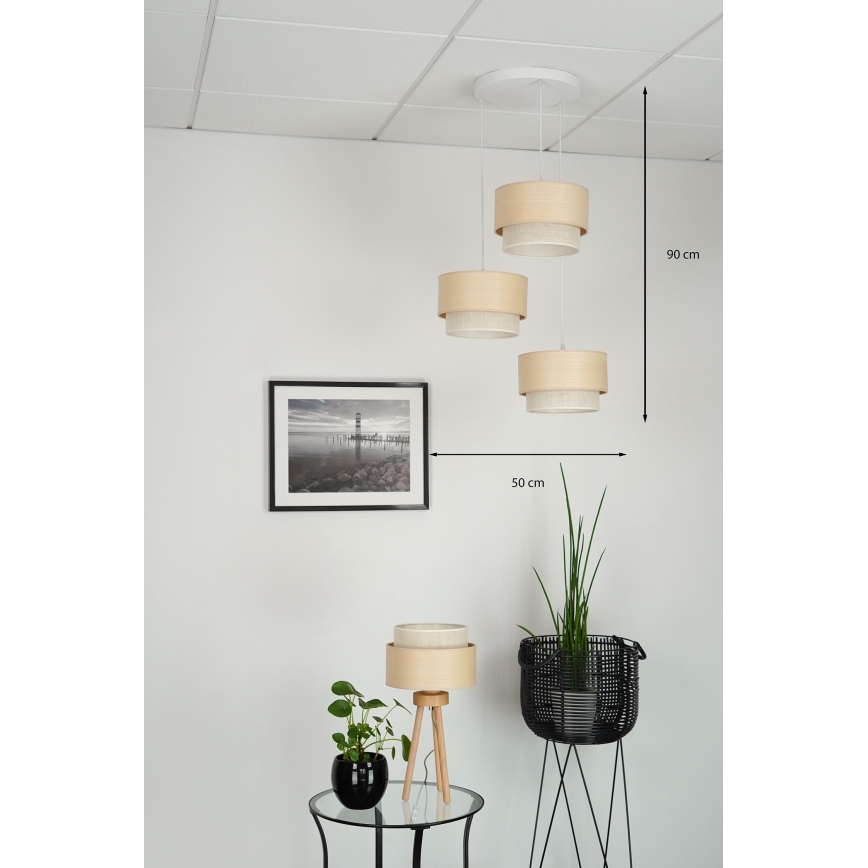 Brilagi - Hanglamp aan een koord ARIZONA BOHO 3xE27/15W/230V beige/wit