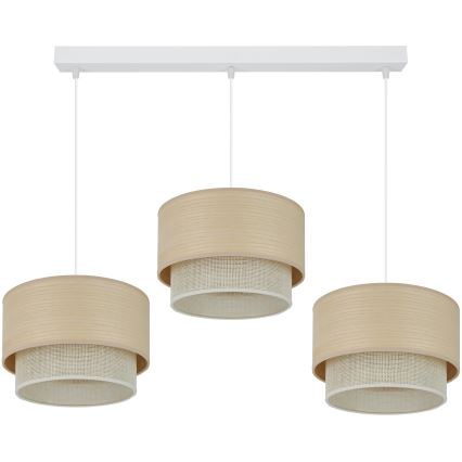 Brilagi - Hanglamp aan een koord ARIZONA BOHO 3xE27/15W/230V beige/wit
