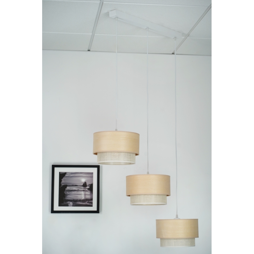 Brilagi - Hanglamp aan een koord ARIZONA BOHO 3xE27/15W/230V beige/wit