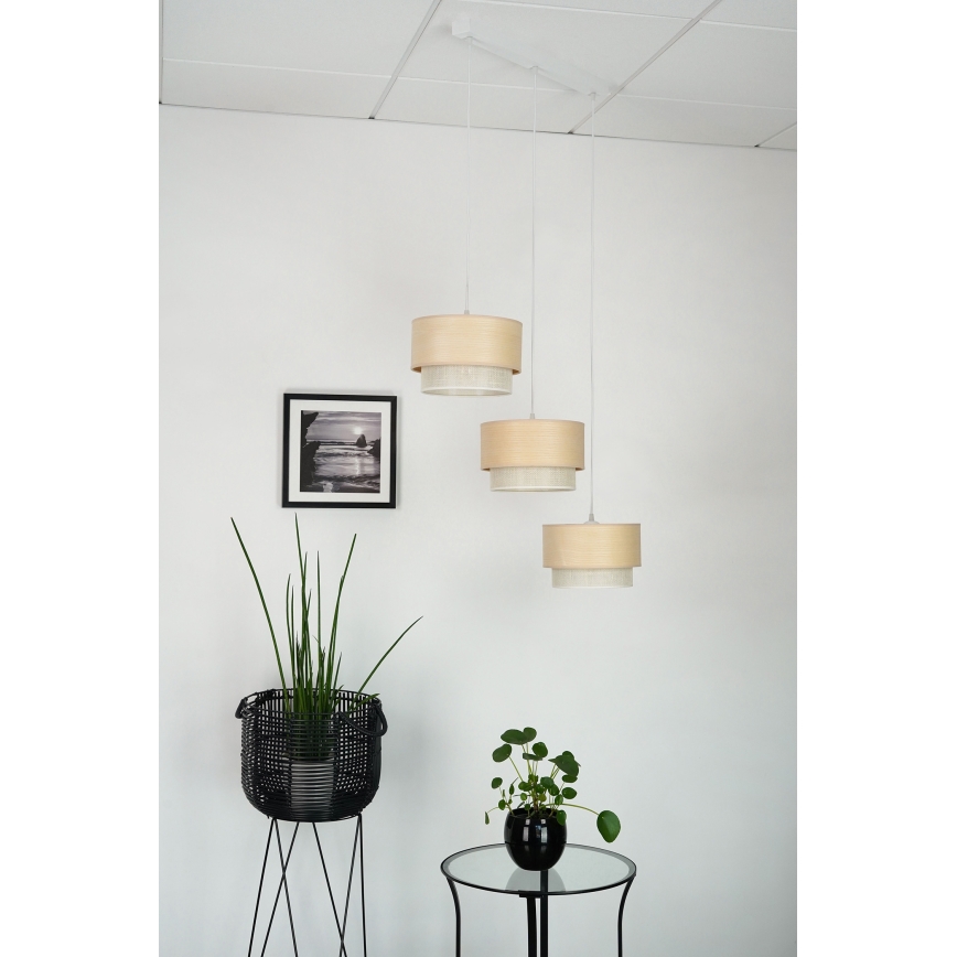 Brilagi - Hanglamp aan een koord ARIZONA BOHO 3xE27/15W/230V beige/wit