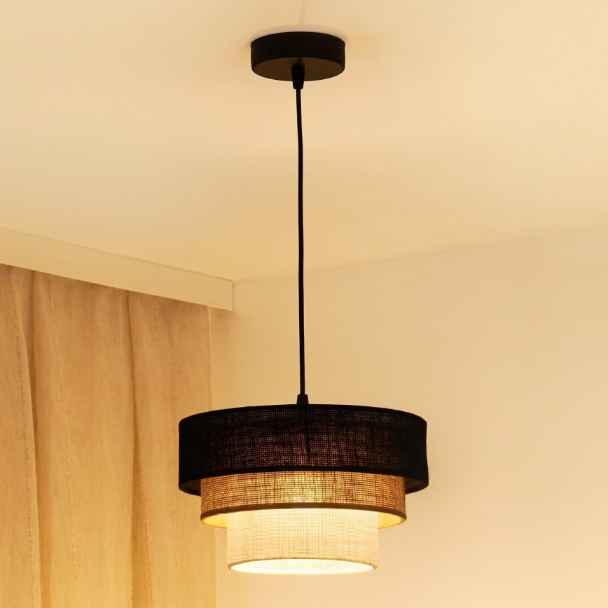 Brilagi - Hanglamp aan een koord ASPEN LUNETA 1xE27/15W/230V diameter 25 cm zwart/beige/crème