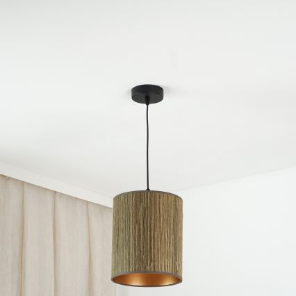 Brilagi - Hanglamp aan een koord BOSTON ROLLER 1xE27/15W/230V diameter 21 cm stro bruin/goud