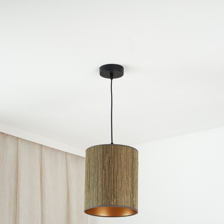 Brilagi - Hanglamp aan een koord BOSTON ROLLER 1xE27/15W/230V diameter 21 cm stro bruin/goud
