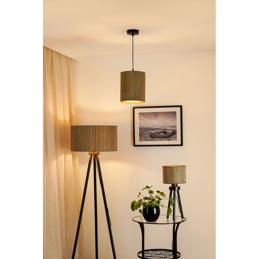 Brilagi - Hanglamp aan een koord BOSTON ROLLER 1xE27/15W/230V diameter 21 cm stro bruin/goud