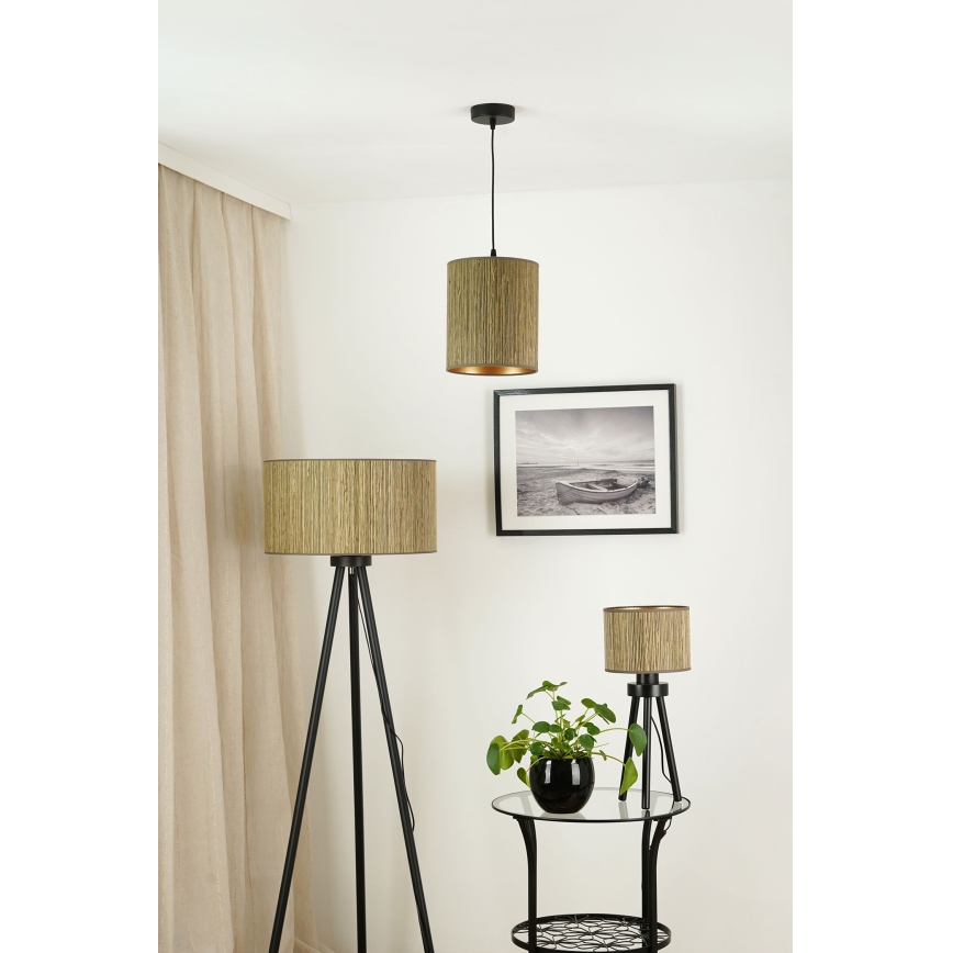 Brilagi - Hanglamp aan een koord BOSTON ROLLER 1xE27/15W/230V diameter 21 cm stro bruin/goud