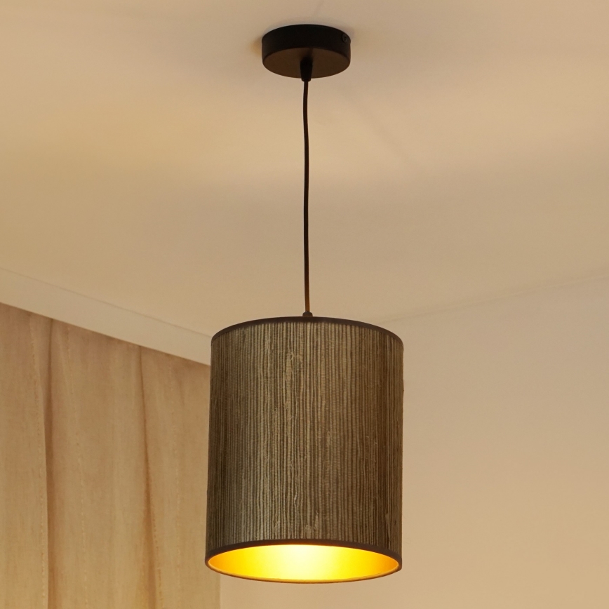 Brilagi - Hanglamp aan een koord BOSTON ROLLER 1xE27/15W/230V diameter 21 cm stro bruin/goud