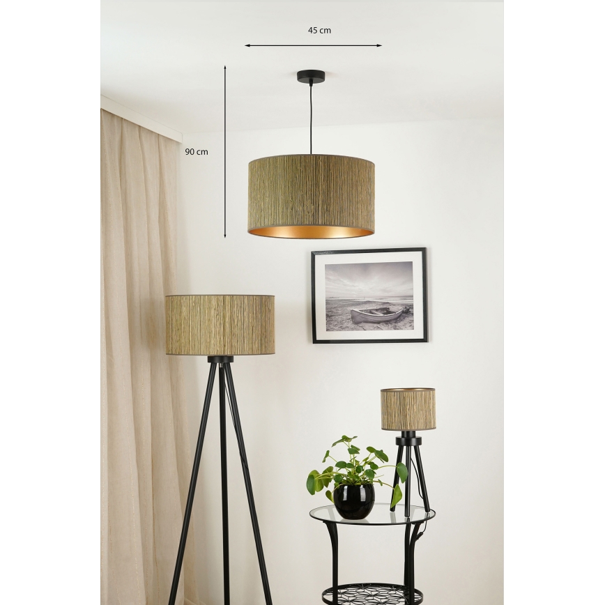 Brilagi - Hanglamp aan een koord BOSTON ROLLER 1xE27/15W/230V diameter 45 cm stro bruin/goud