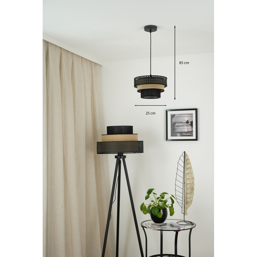 Brilagi - Hanglamp aan een koord DAKOTA LUNETA 1xE27/15W/230V diameter 25 cm zwart/beige