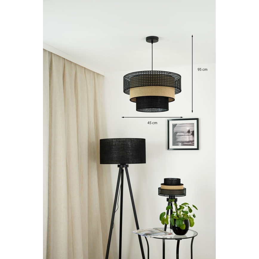 Brilagi - Hanglamp aan een koord DAKOTA LUNETA 1xE27/15W/230V diameter 45 cm zwart/beige