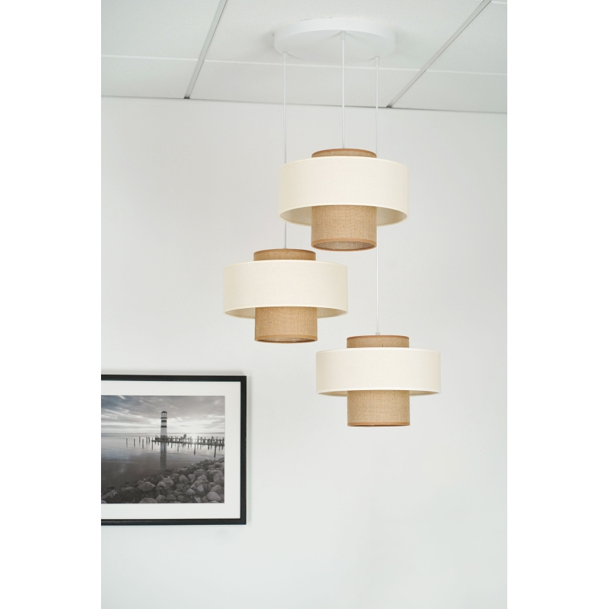 Brilagi - Hanglamp aan een koord DALLAS 3xE27/15W/230V bruin/crème/wit