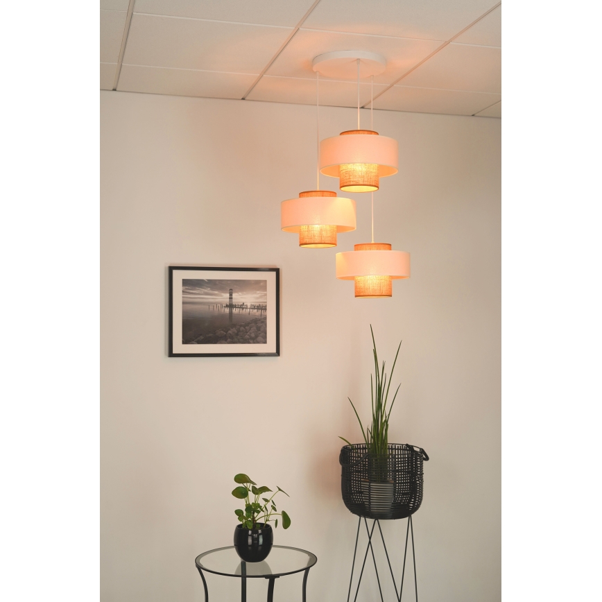 Brilagi - Hanglamp aan een koord DALLAS 3xE27/15W/230V bruin/crème/wit