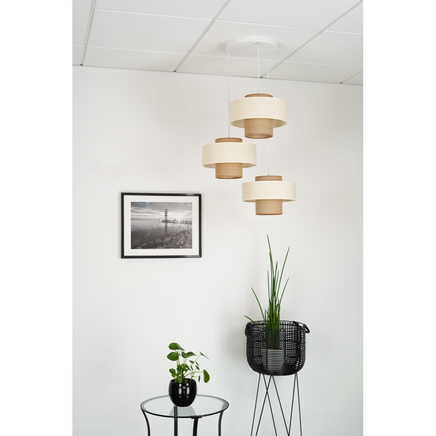 Brilagi - Hanglamp aan een koord DALLAS 3xE27/15W/230V bruin/crème/wit