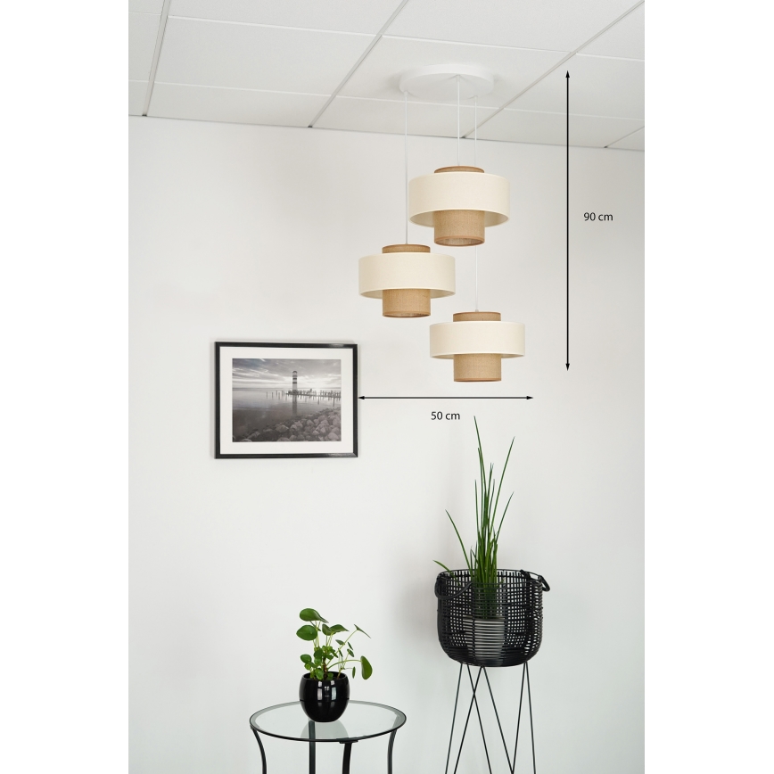 Brilagi - Hanglamp aan een koord DALLAS 3xE27/15W/230V bruin/crème/wit