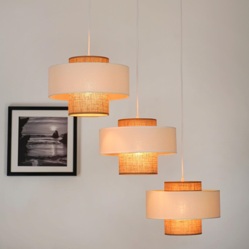Brilagi - Hanglamp aan een koord DALLAS 3xE27/15W/230V bruin/crème/wit