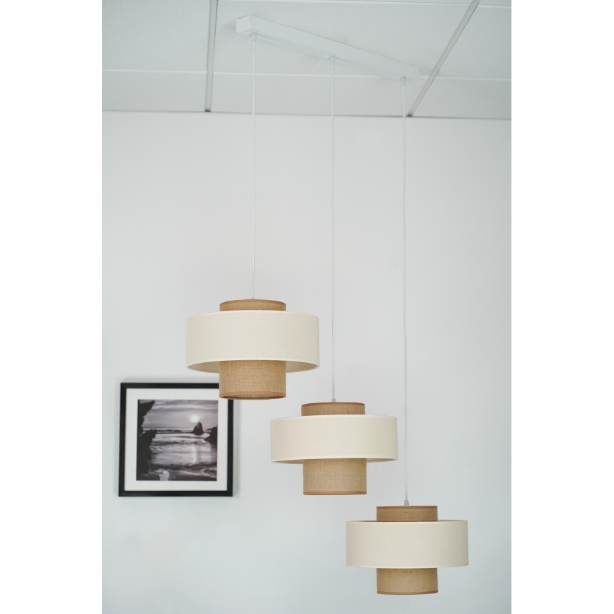 Brilagi - Hanglamp aan een koord DALLAS 3xE27/15W/230V bruin/crème/wit