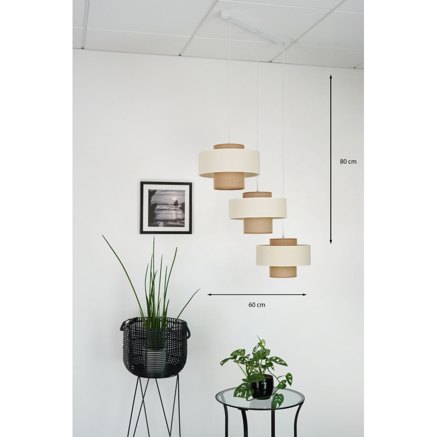 Brilagi - Hanglamp aan een koord DALLAS 3xE27/15W/230V bruin/crème/wit