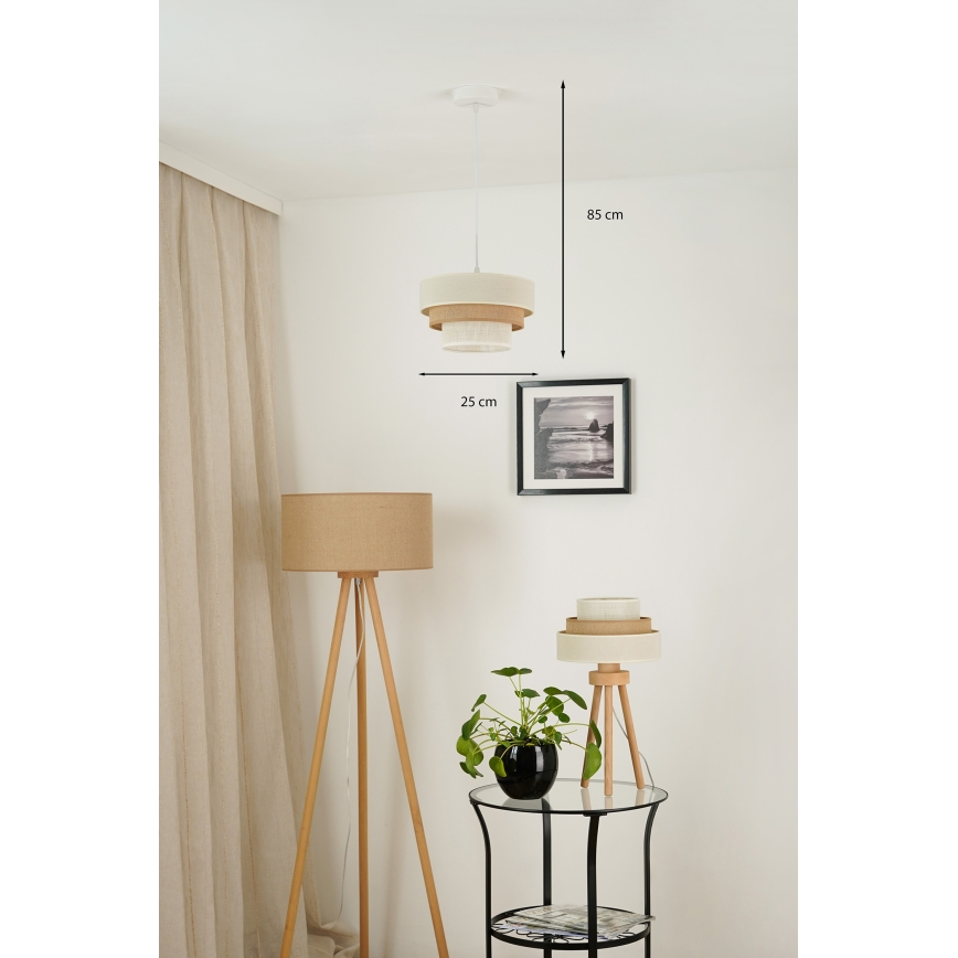 Brilagi - Hanglamp aan een koord DENVER LUNETA 1xE27/15W/230V diameter 25 cm beige/bruin/crème