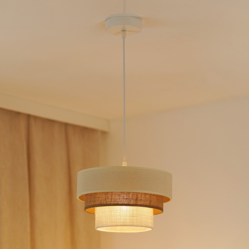 Brilagi - Hanglamp aan een koord DENVER LUNETA 1xE27/15W/230V diameter 25 cm beige/bruin/crème