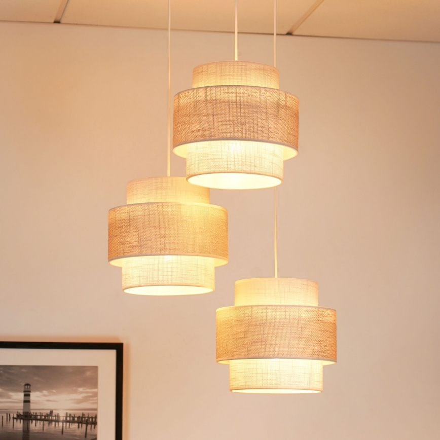 Brilagi - Hanglamp aan een koord DOVER SPACE 3xE27/15W/230V grijs/crème