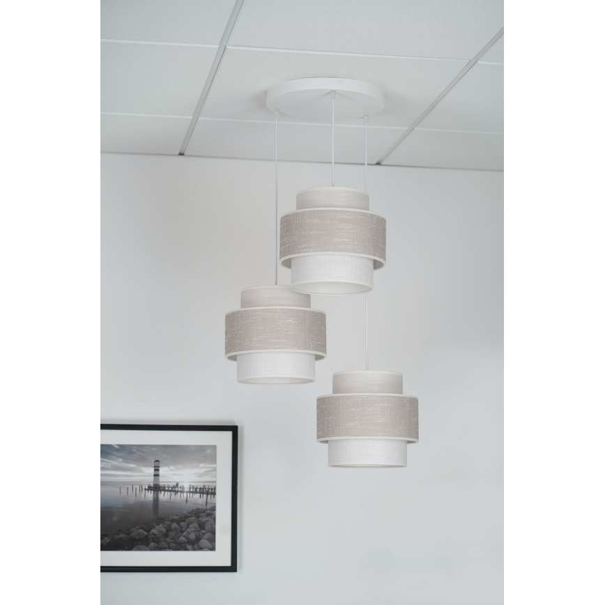 Brilagi - Hanglamp aan een koord DOVER SPACE 3xE27/15W/230V grijs/crème