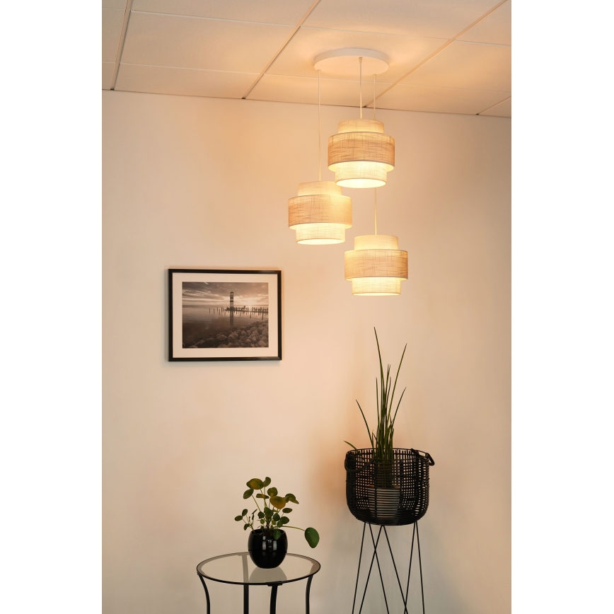 Brilagi - Hanglamp aan een koord DOVER SPACE 3xE27/15W/230V grijs/crème