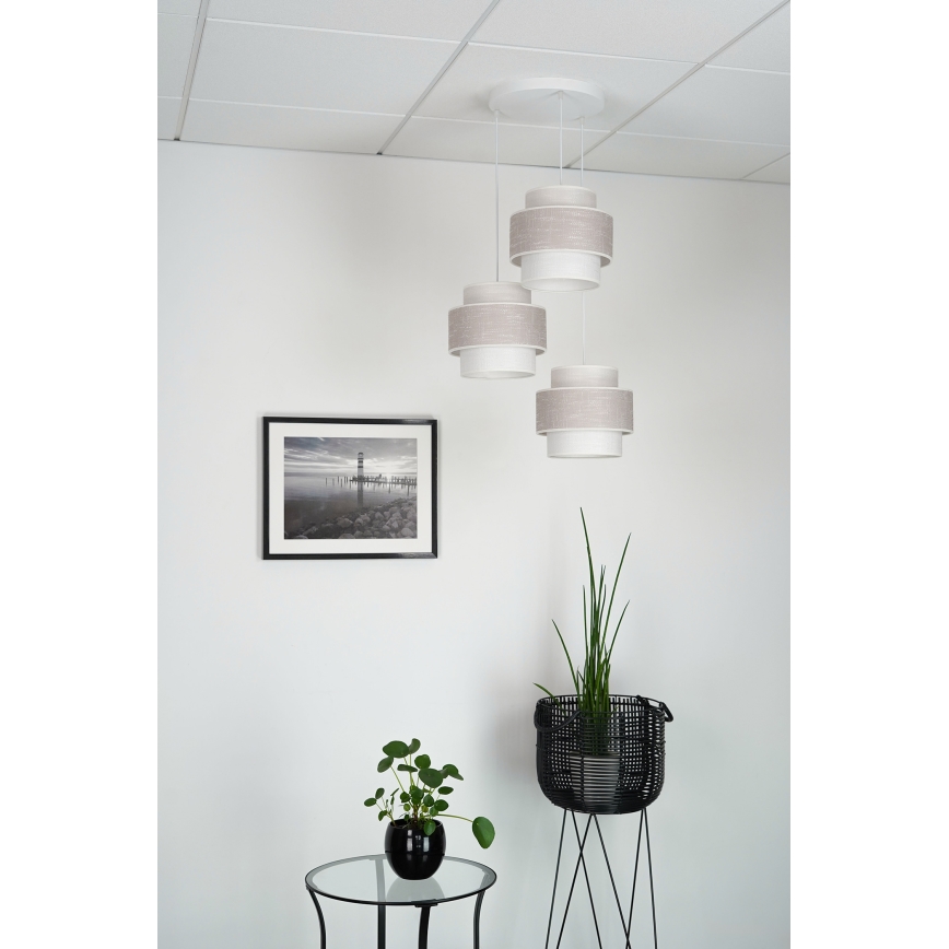 Brilagi - Hanglamp aan een koord DOVER SPACE 3xE27/15W/230V grijs/crème