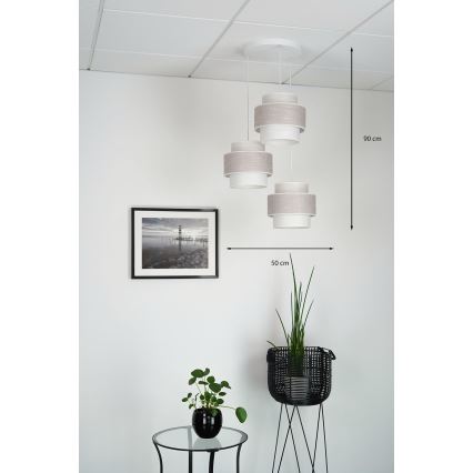 Brilagi - Hanglamp aan een koord DOVER SPACE 3xE27/15W/230V grijs/crème