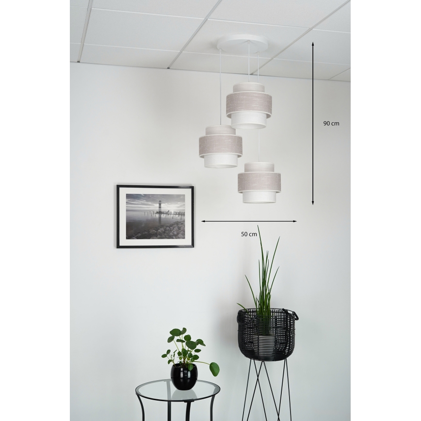 Brilagi - Hanglamp aan een koord DOVER SPACE 3xE27/15W/230V grijs/crème