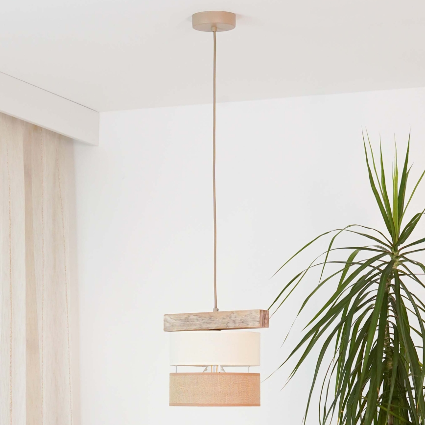 Brilagi - Hanglamp aan een koord FOREST 1xE27/15W/230V grenen/beige/crème