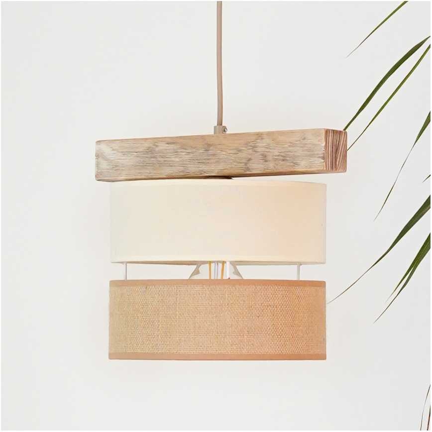 Brilagi - Hanglamp aan een koord FOREST 1xE27/15W/230V grenen/beige/crème