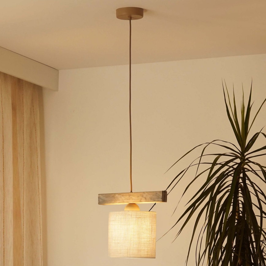 Brilagi - Hanglamp aan een koord FOREST 1xE27/15W/230V grenen/bruin/crème