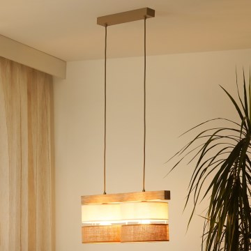 Brilagi - Hanglamp aan een koord FOREST 2xE27/15W/230V grenen/beige/crème