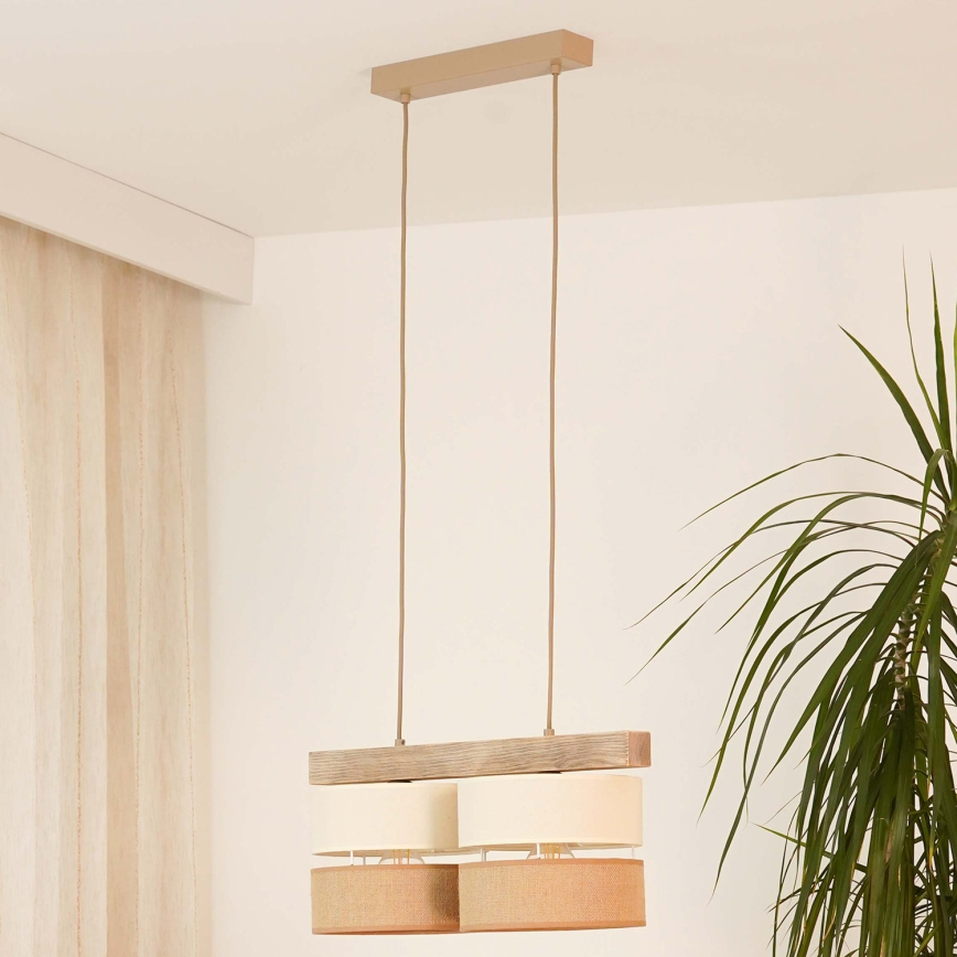 Brilagi - Hanglamp aan een koord FOREST 2xE27/15W/230V grenen/beige/crème