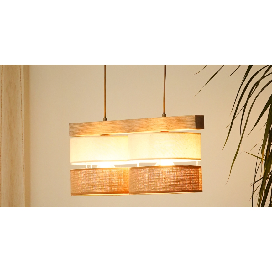 Brilagi - Hanglamp aan een koord FOREST 2xE27/15W/230V grenen/beige/crème