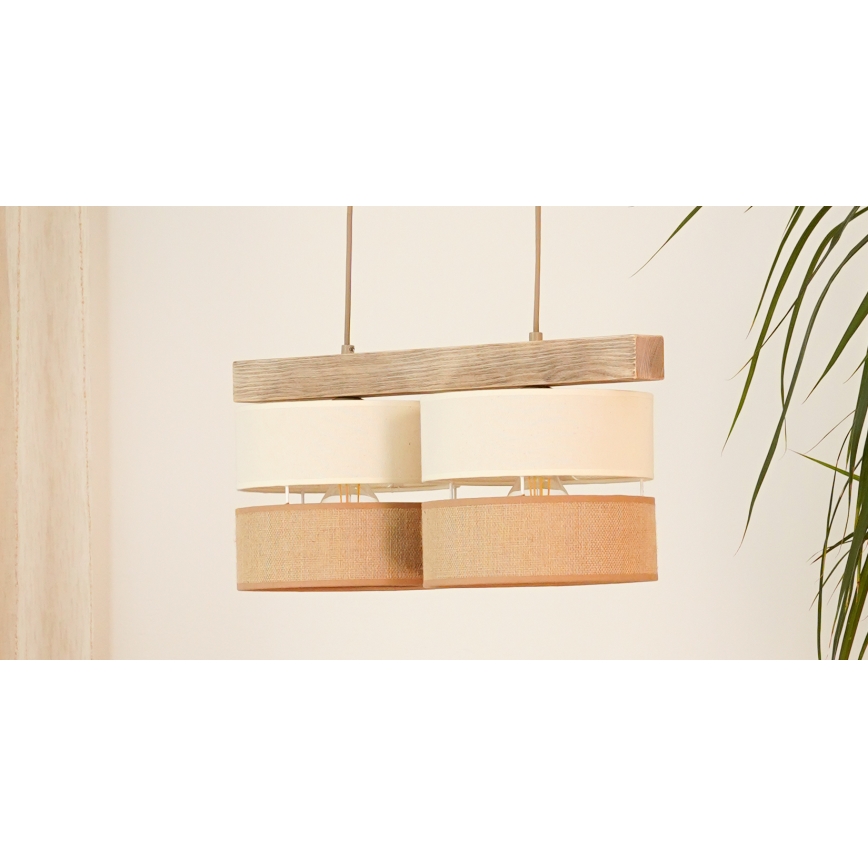 Brilagi - Hanglamp aan een koord FOREST 2xE27/15W/230V grenen/beige/crème