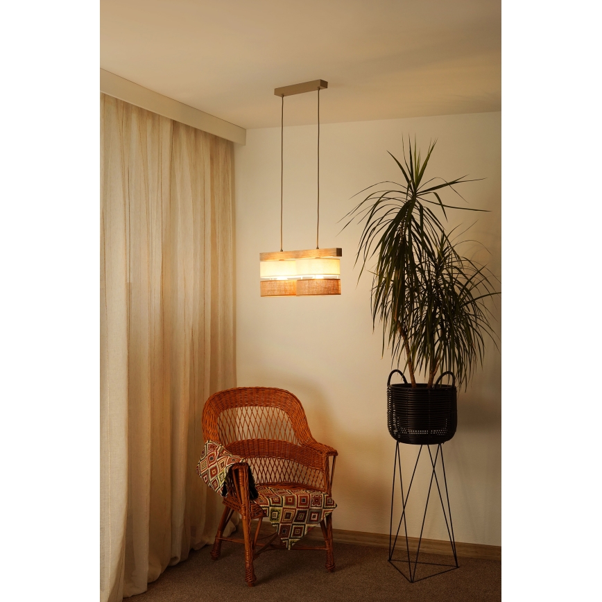 Brilagi - Hanglamp aan een koord FOREST 2xE27/15W/230V grenen/beige/crème
