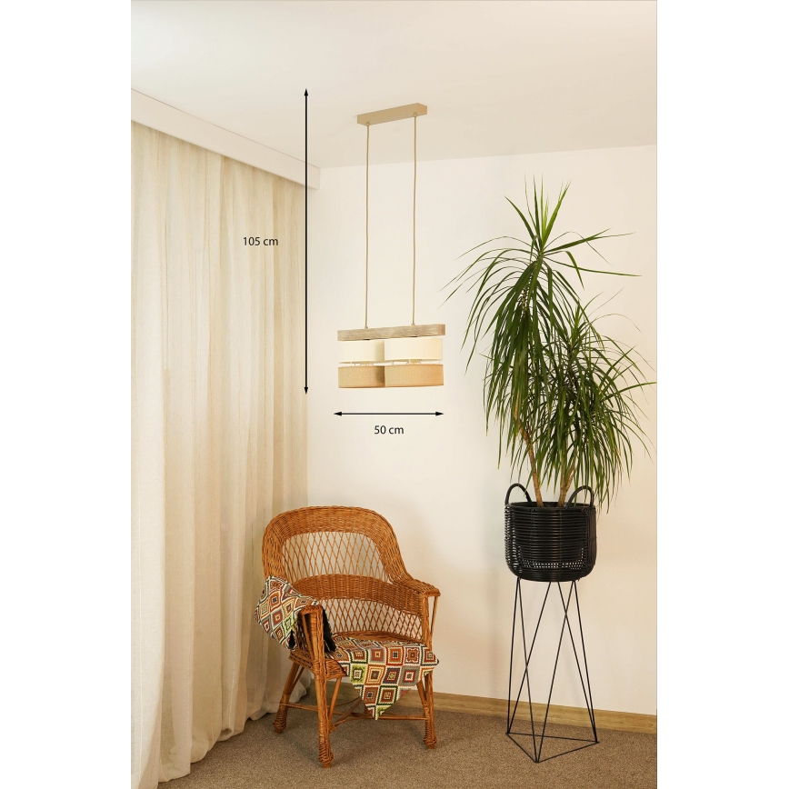 Brilagi - Hanglamp aan een koord FOREST 2xE27/15W/230V grenen/beige/crème
